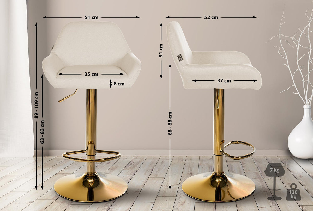 Barkruk Braga Goud stof creme creme