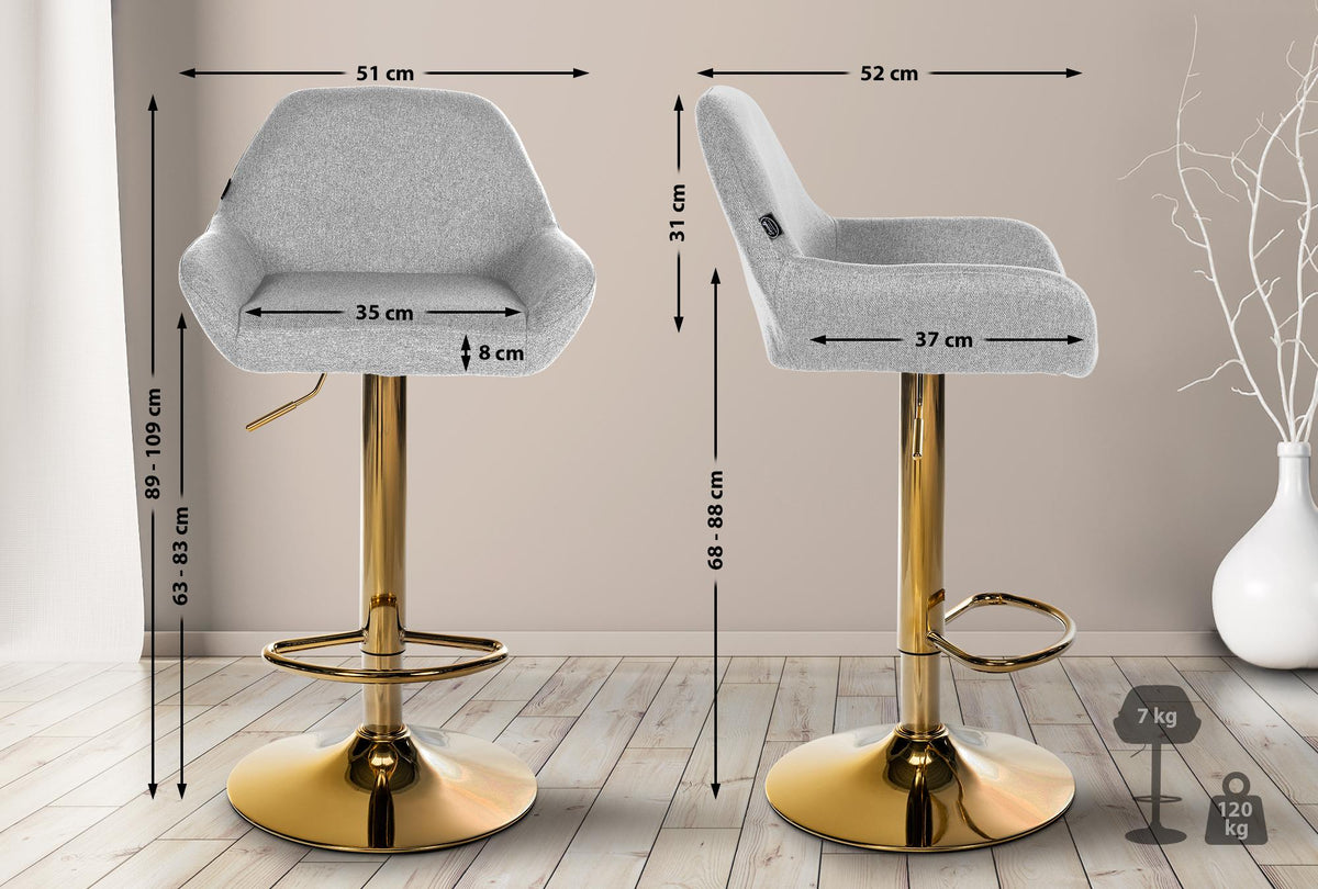 Barkruk Braga Goud stof grijs grau