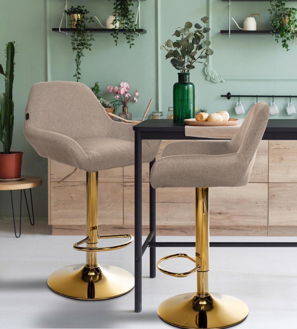 Barkruk Braga Goud stof taupe taupe