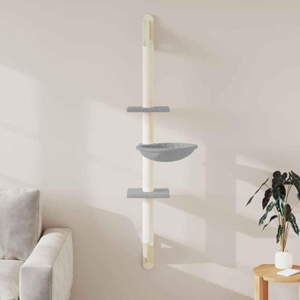 vidaXL Kattenmeubel wandgemonteerd met krabpaal 142,5 cm crèmekleurig