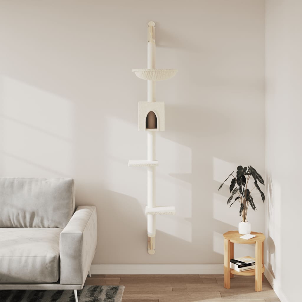 vidaXL Kattenmeubel wandgemonteerd met krabpaal 187 cm crèmekleurig