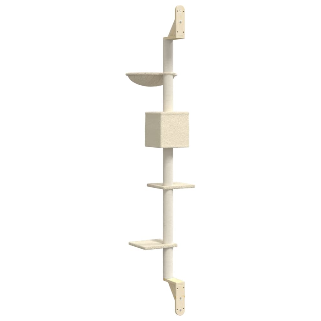 vidaXL Kattenmeubel wandgemonteerd met krabpaal 187 cm crèmekleurig