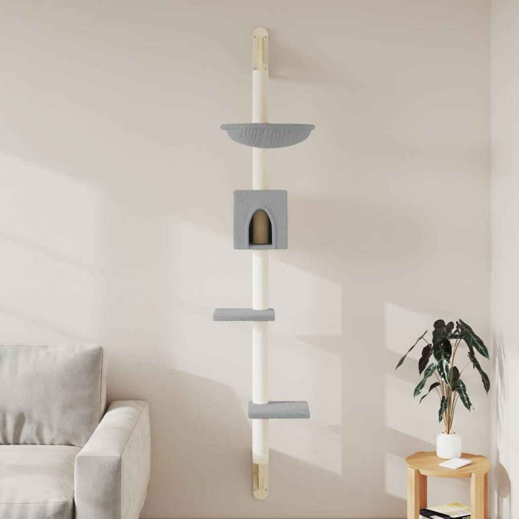 vidaXL Kattenmeubel wandgemonteerd met krabpaal 187 cm crèmekleurig