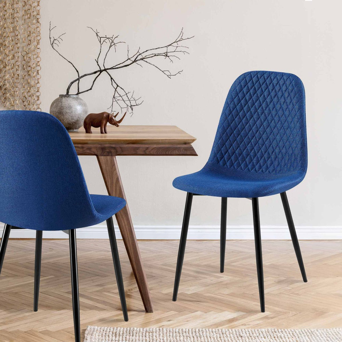 Set van 4 eetkamerstoelen Giverny blauw,Stof blau