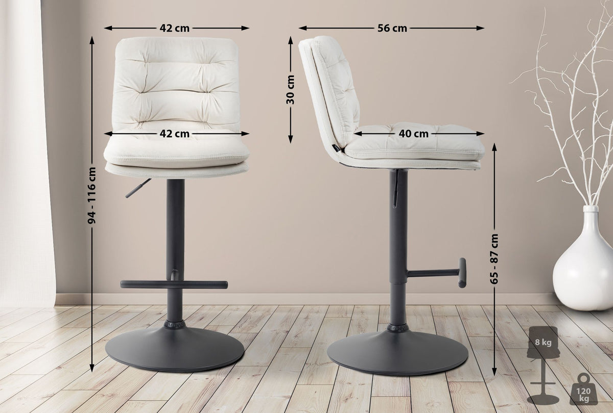 Set van 2 barkrukken Damar fluweel creme,zwart creme