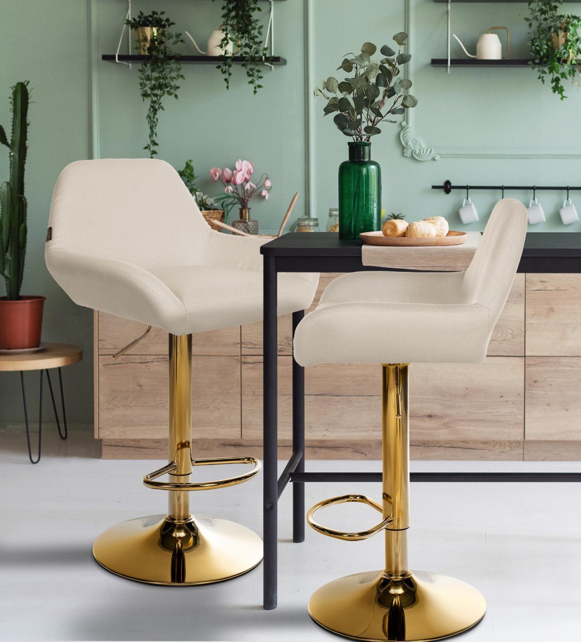 Set van 2 barkrukken Braga Gold stof creme creme