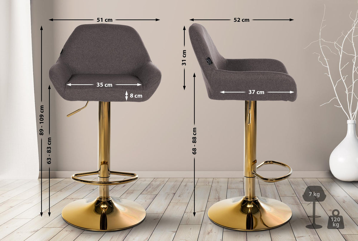 Set van 2 barkrukken Braga Gold stof donkergrijs dunkelgrau