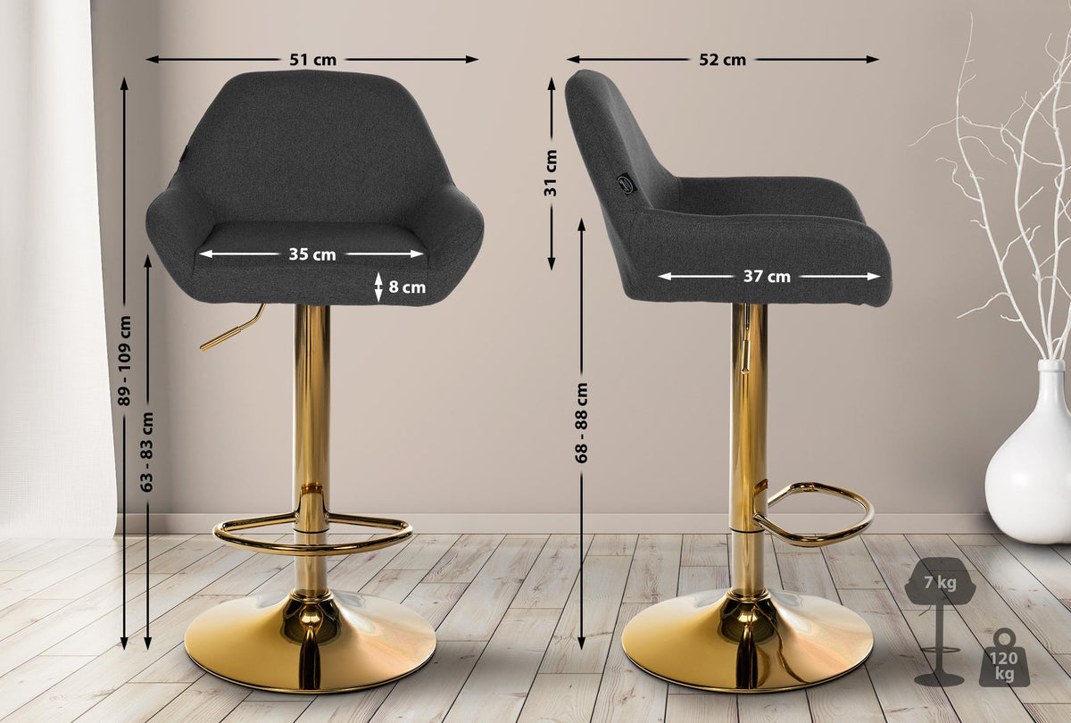 Set van 2 barkrukken Braga Gold stof zwart schwarz