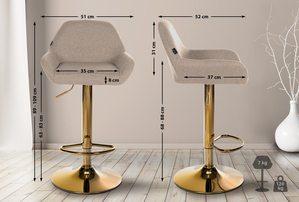 Set van 2 barkrukken Braga Gold stof taupe taupe