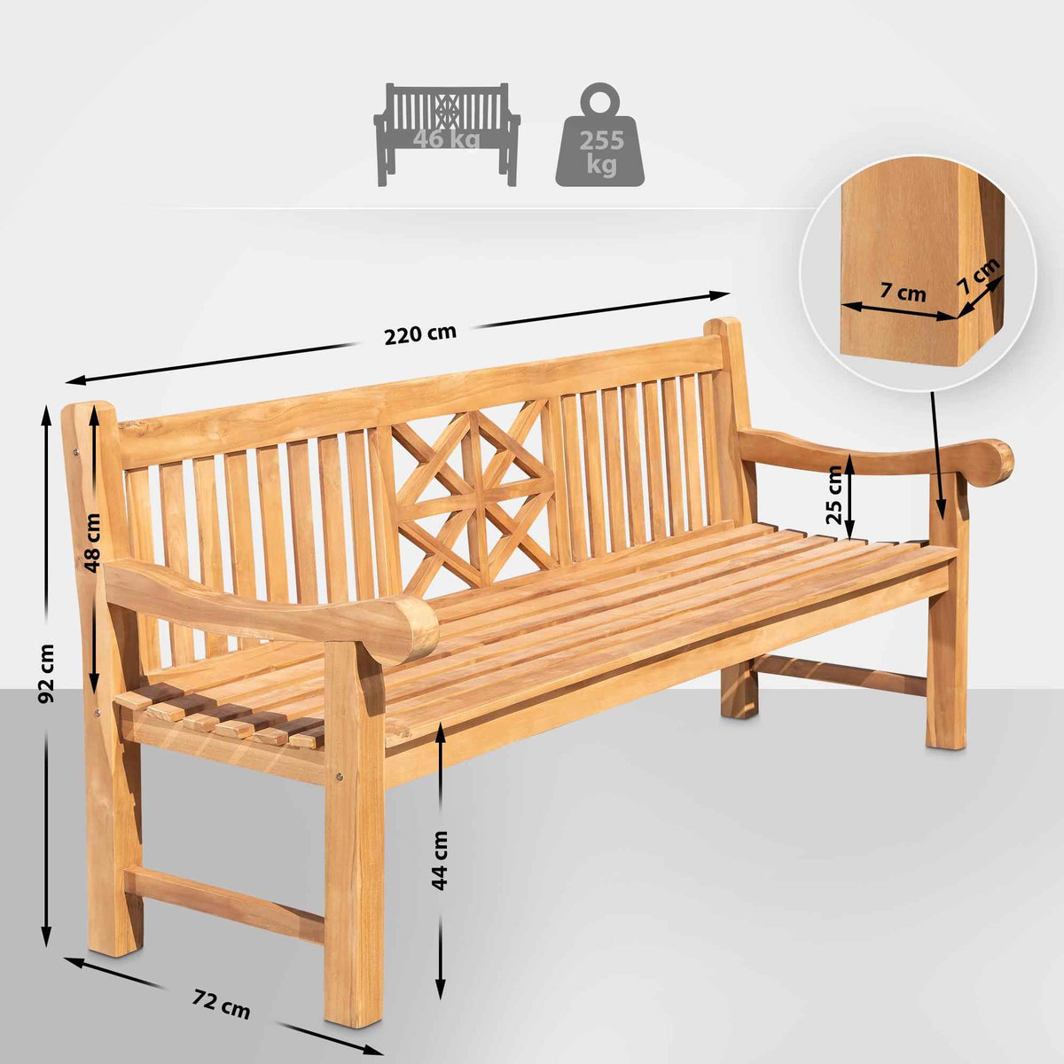 Teakbank Florida teak,220 cm teak
