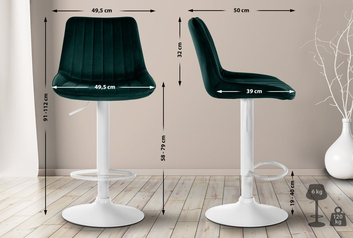 Set van 2 barkrukken Toni fluweel groen,Metaal mat wit grün