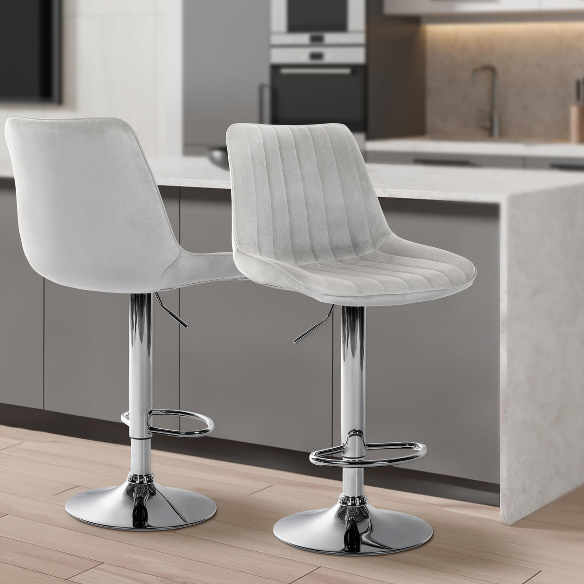 Barhocker Toni Samt chrom grau