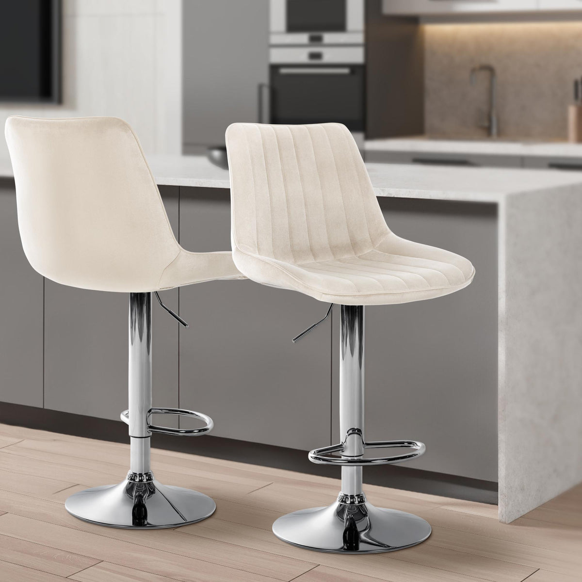 Barhocker Toni Samt chrom creme