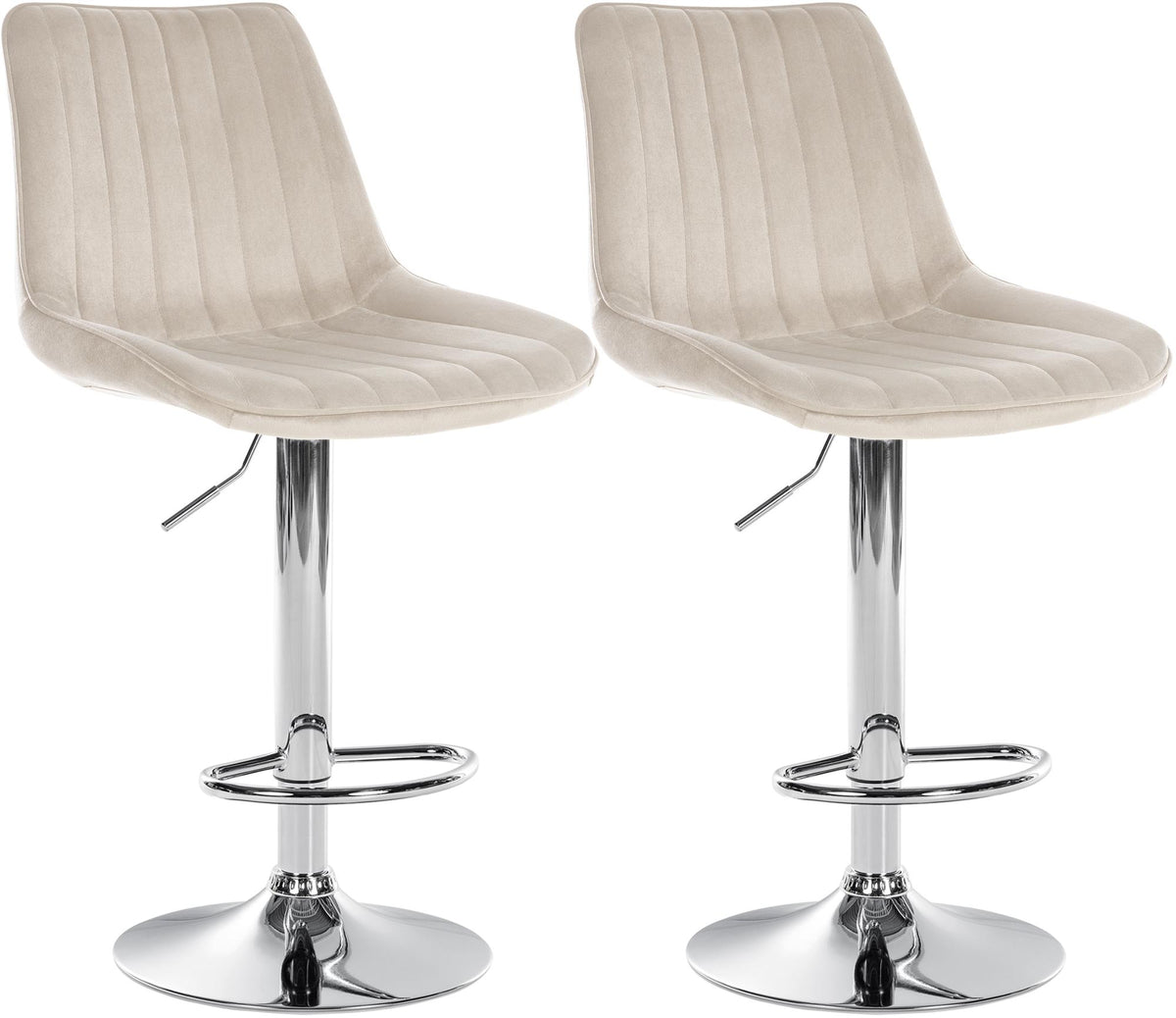 Set van 2 barkrukken Toni fluweel creme,Metaal in chroomoptiek creme