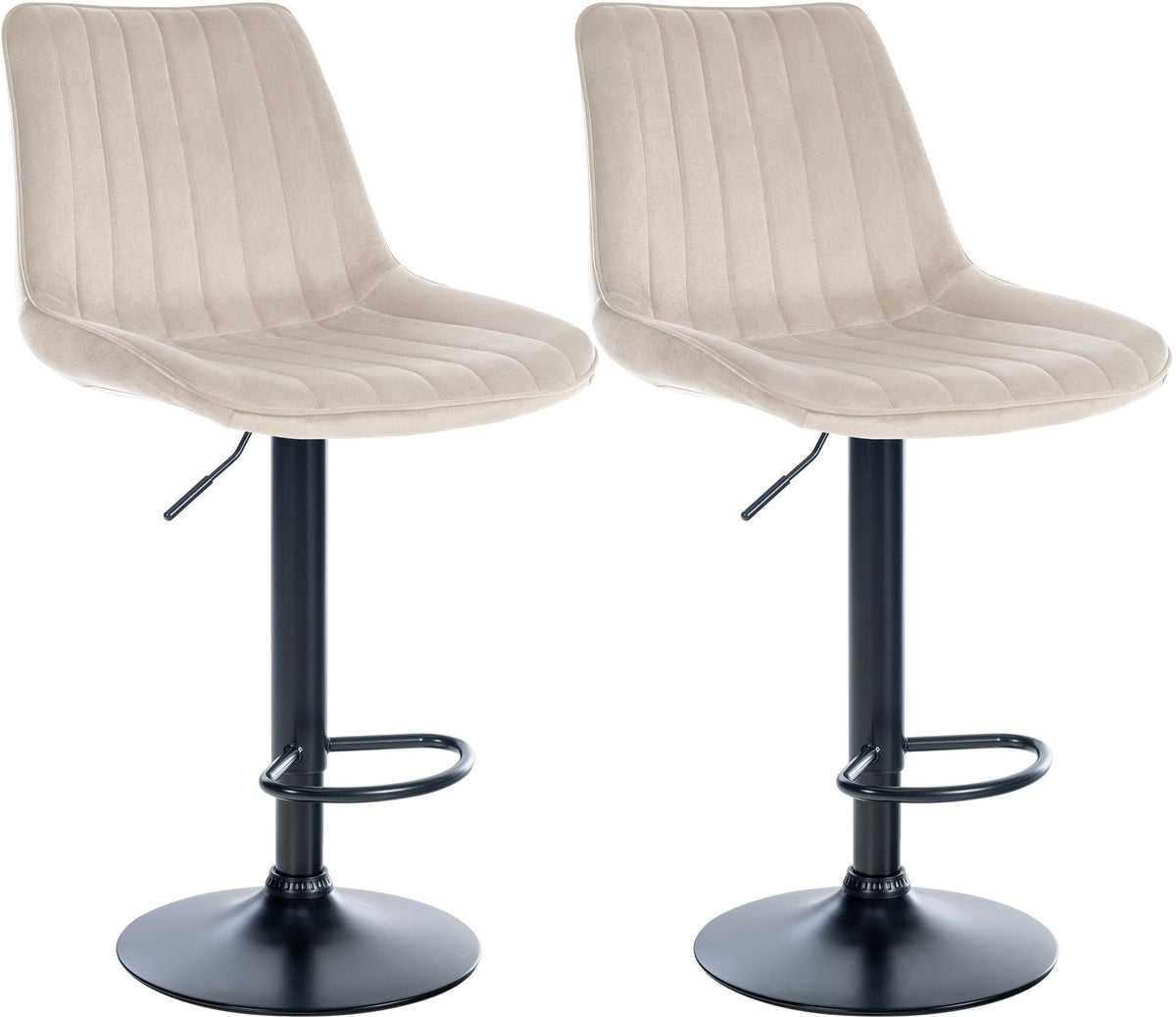 Set van 2 barkrukken Toni fluweel creme,Metaal mat zwart creme