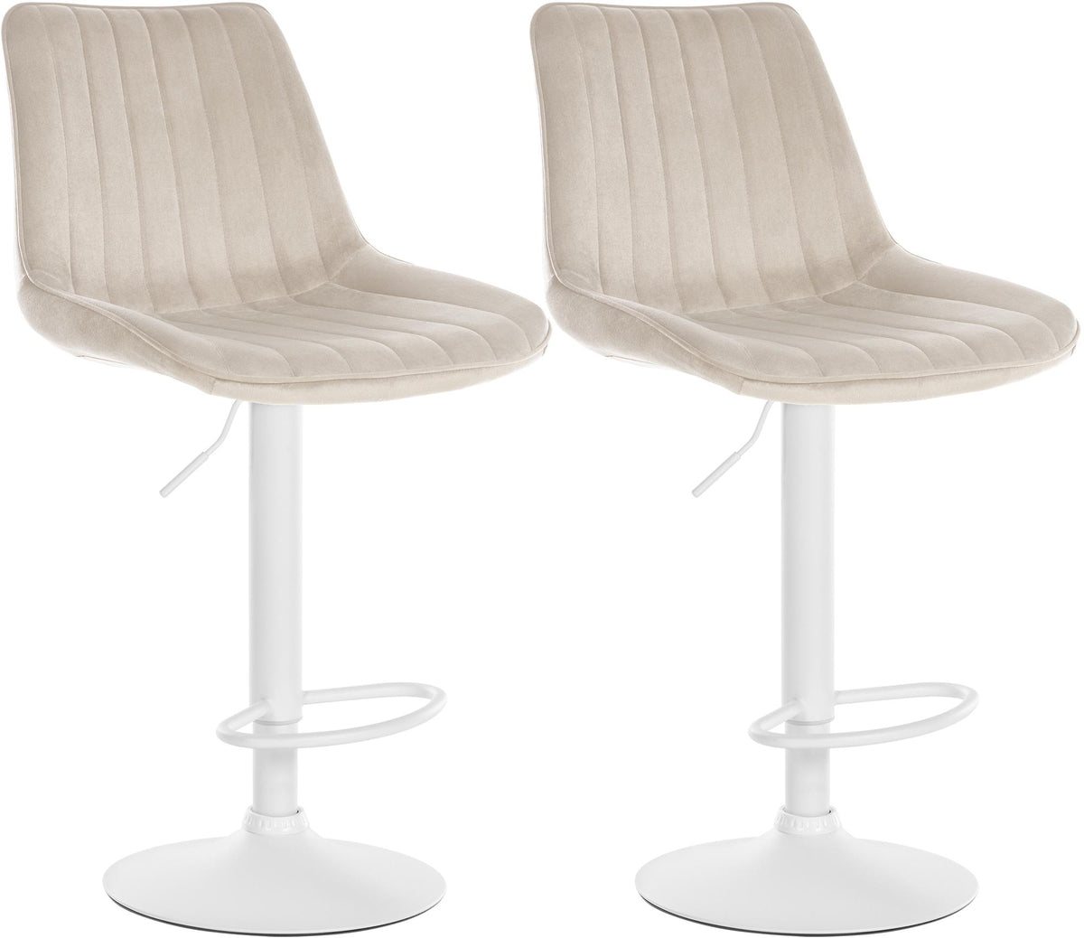 Set van 2 barkrukken Toni fluweel creme,Metaal mat wit creme