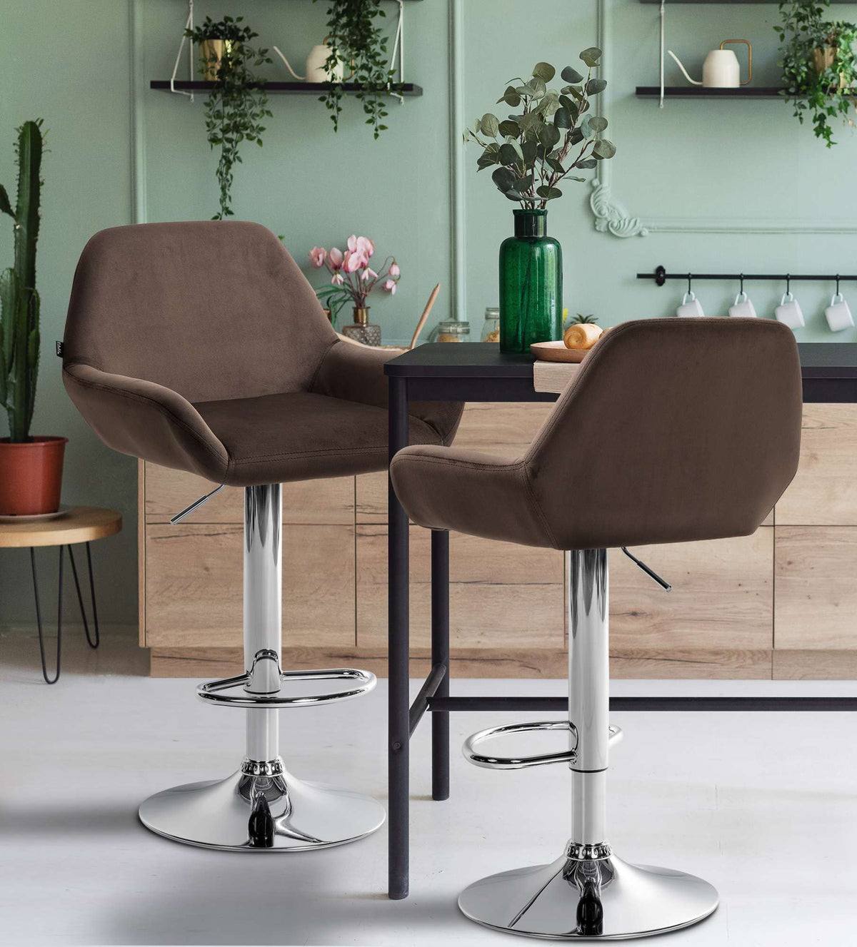 Barkruk Braga fluweel bruin,chroom braun