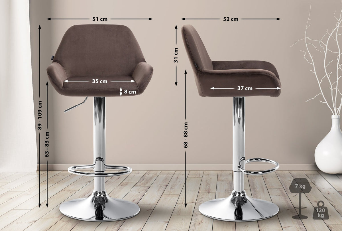 Barkruk Braga fluweel bruin,chroom braun