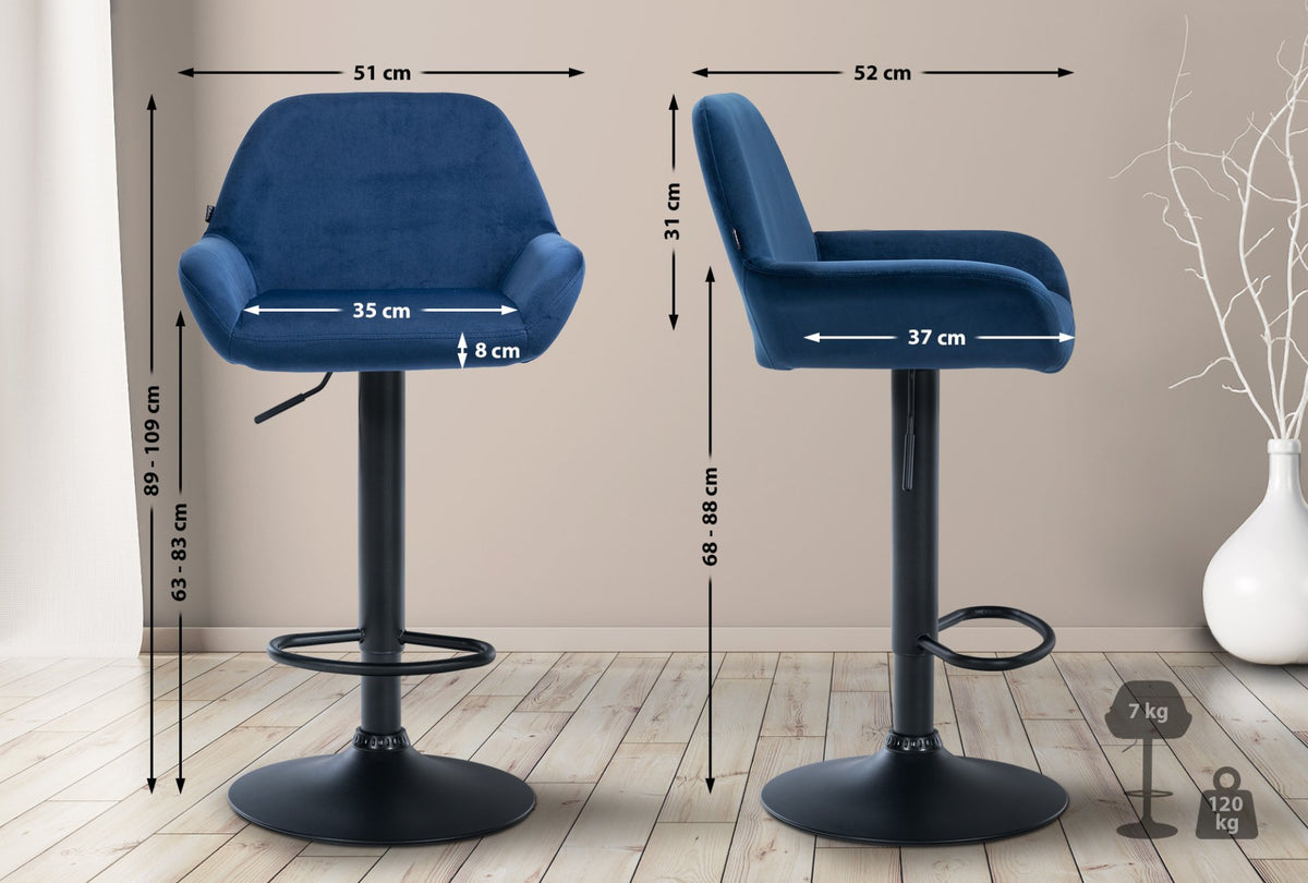 Barkruk Braga fluweel blauw,zwart blau