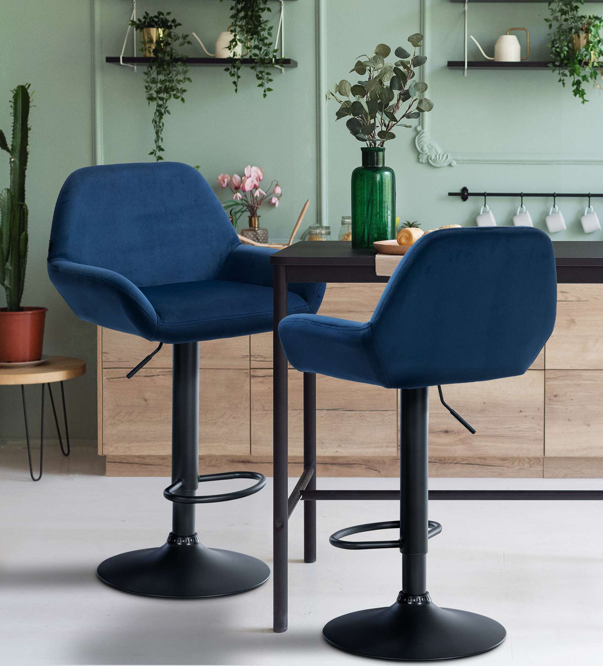 Barkruk Braga fluweel blauw,zwart blau