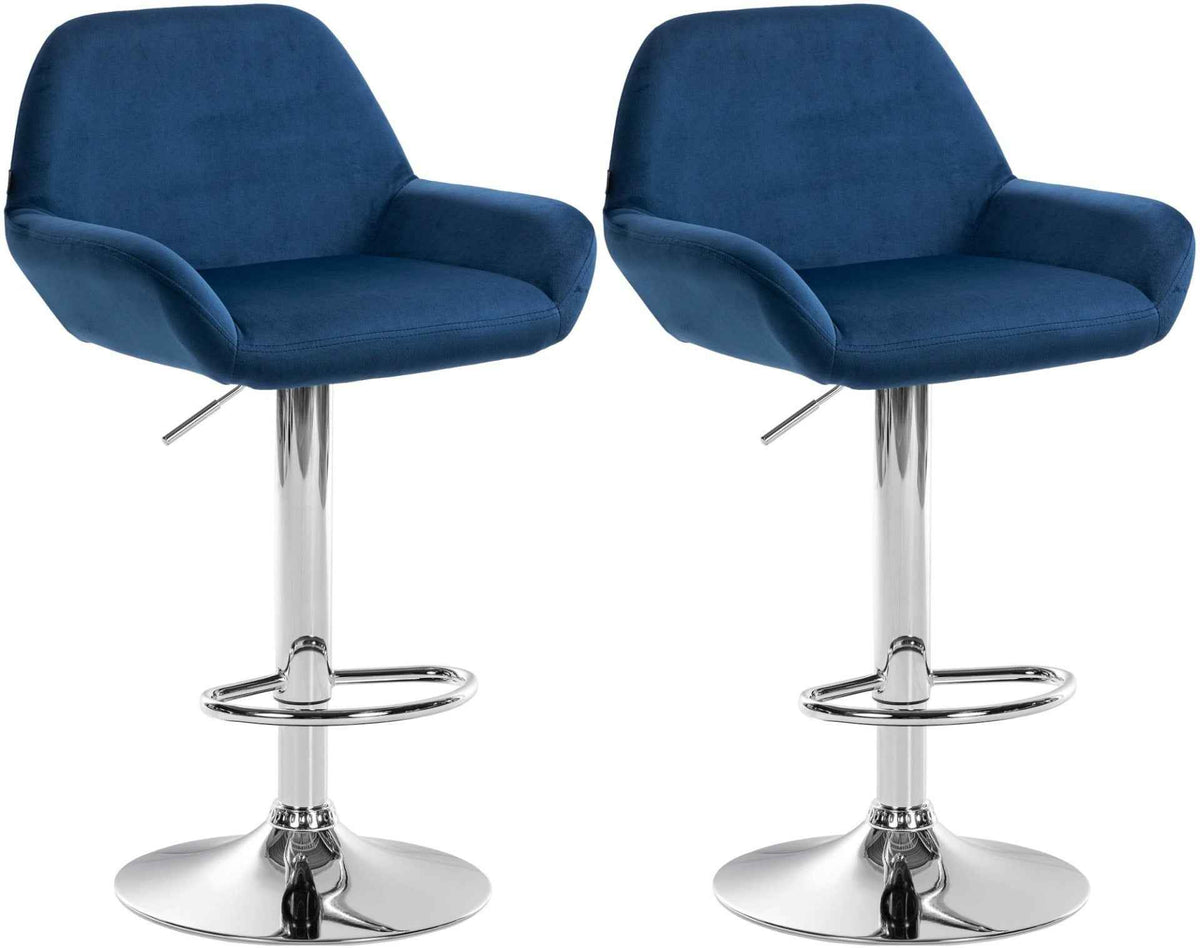 Set van 2 barkrukken Braga fluweel blauw,Metaal in chroomoptiek blau