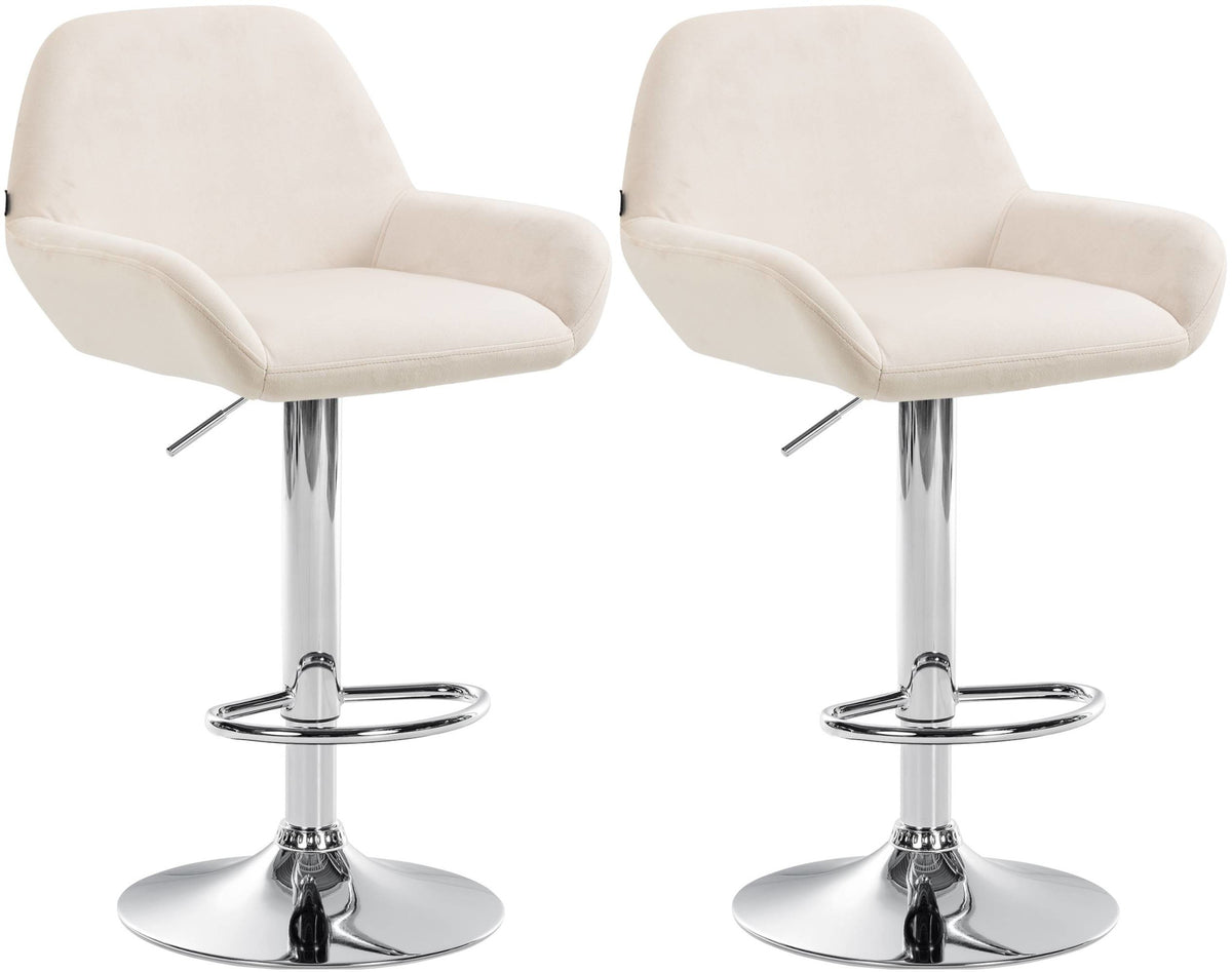 Set van 2 barkrukken Braga fluweel creme,Metaal in chroomoptiek creme