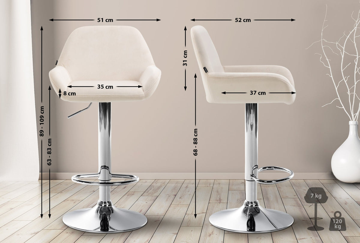 Set van 2 barkrukken Braga fluweel creme,Metaal in chroomoptiek creme