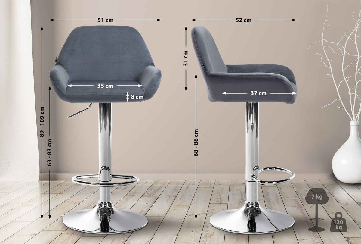 Set van 2 barkrukken Braga fluweel donkergrijs,Metaal in chroomoptiek dunkelgrau