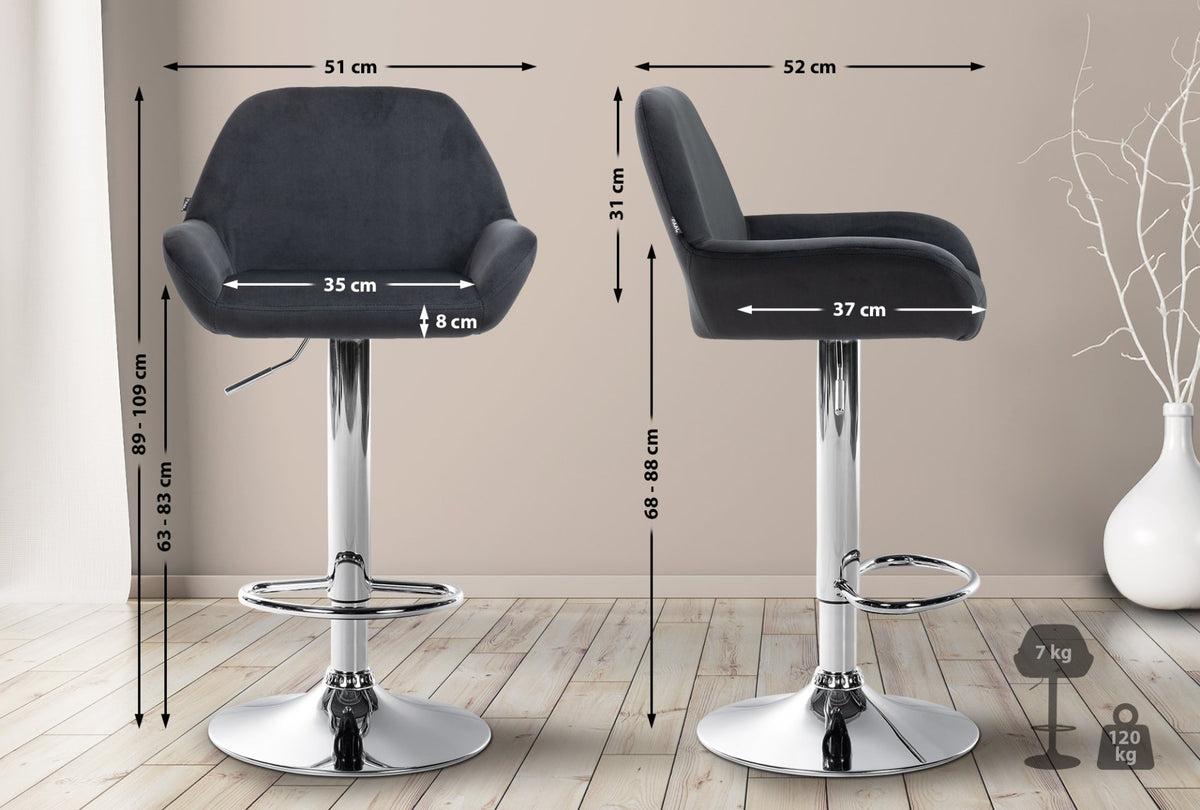 Set van 2 barkrukken Braga fluweel zwart,Metaal in chroomoptiek schwarz