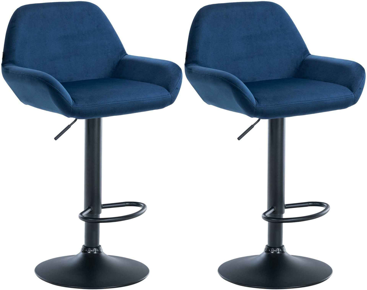 Set van 2 barkrukken Braga fluweel blauw,Metaal mat zwart blau