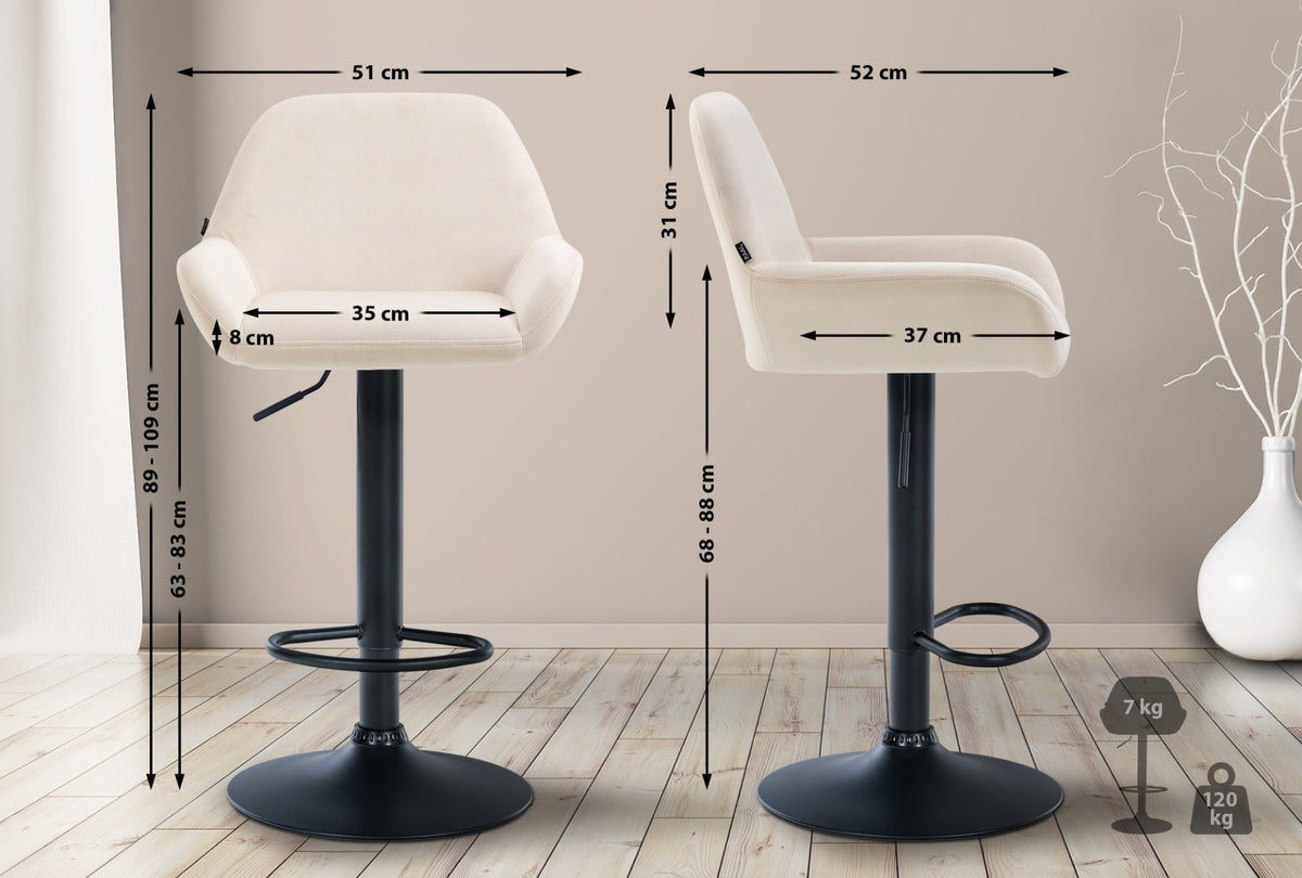 Set van 2 barkrukken Braga fluweel creme,Metaal mat zwart creme