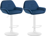Set van 2 barkrukken Braga fluweel blauw,Metaal mat wit blau