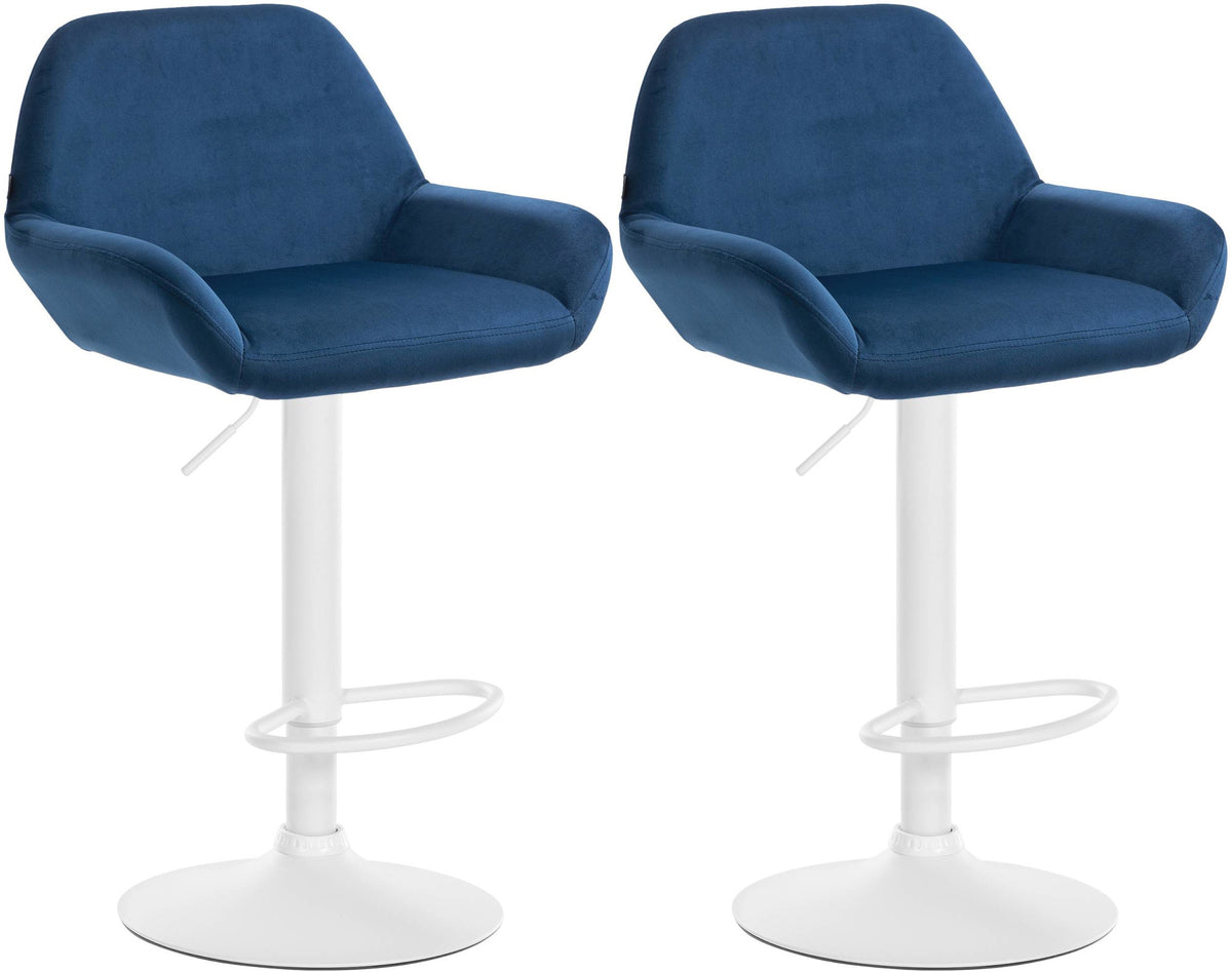 Set van 2 barkrukken Braga fluweel blauw,Metaal mat wit blau