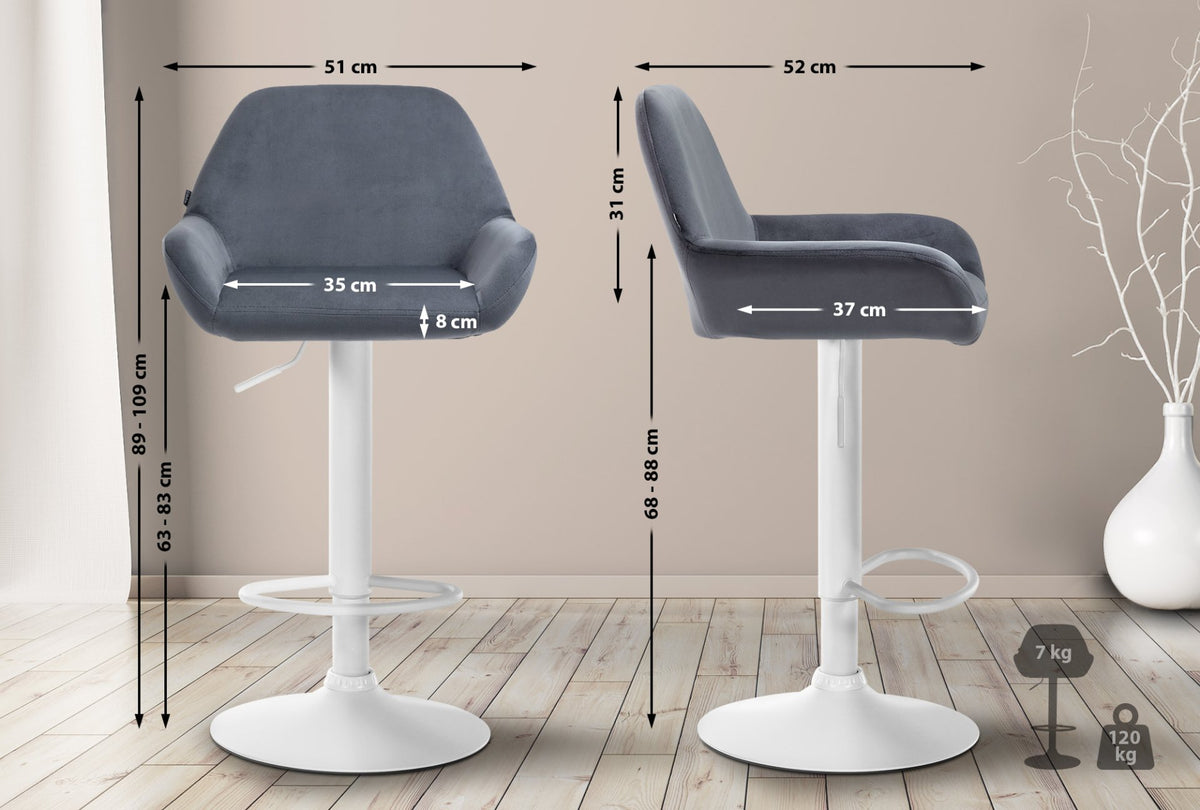 Set van 2 barkrukken Braga fluweel donkergrijs,Metaal mat wit dunkelgrau
