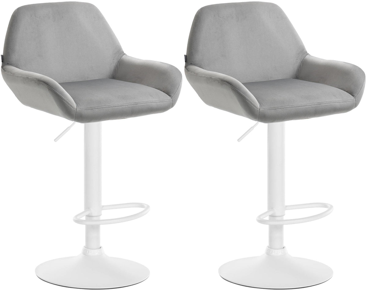 Set van 2 barkrukken Braga fluweel grijs,Metaal mat wit grau