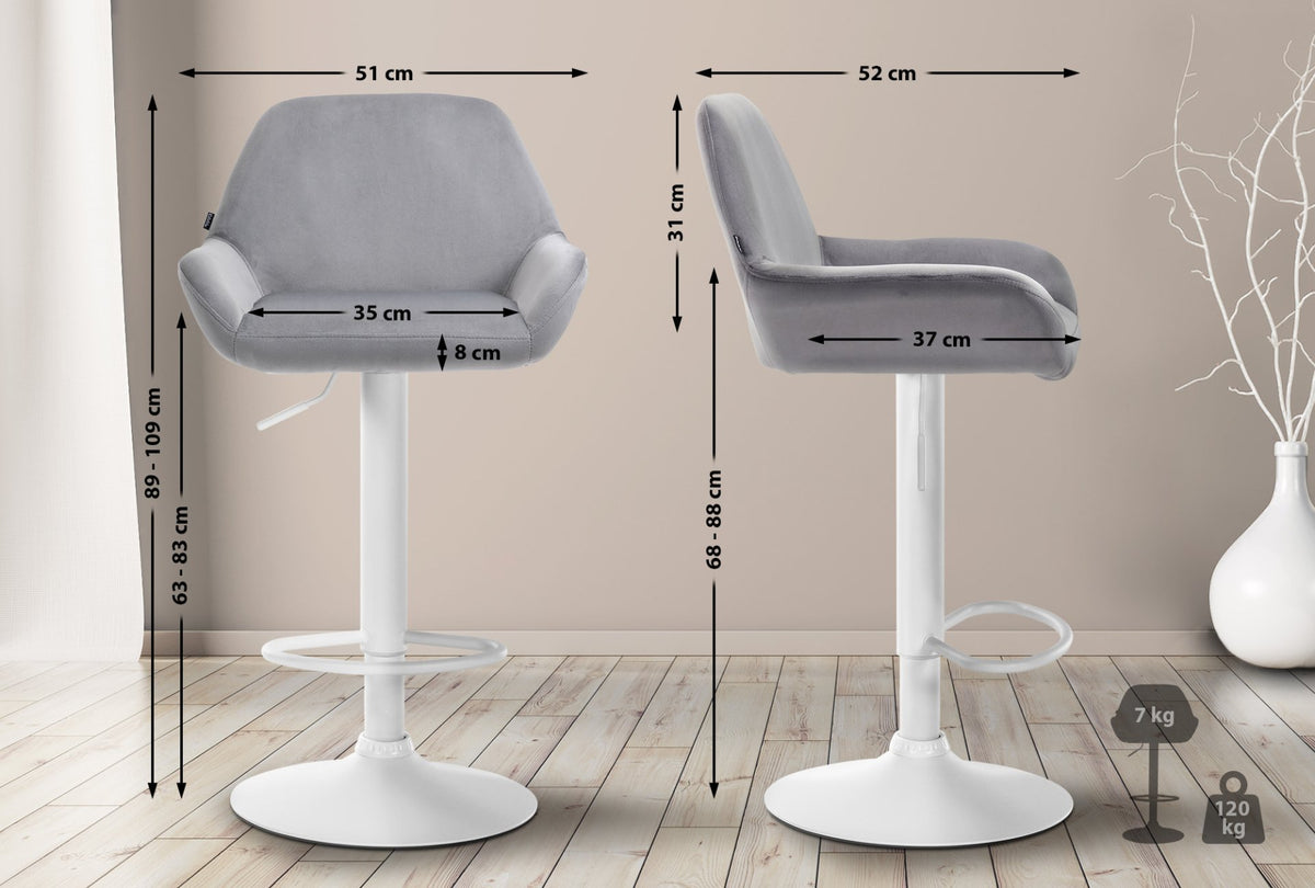 Set van 2 barkrukken Braga fluweel grijs,Metaal mat wit grau