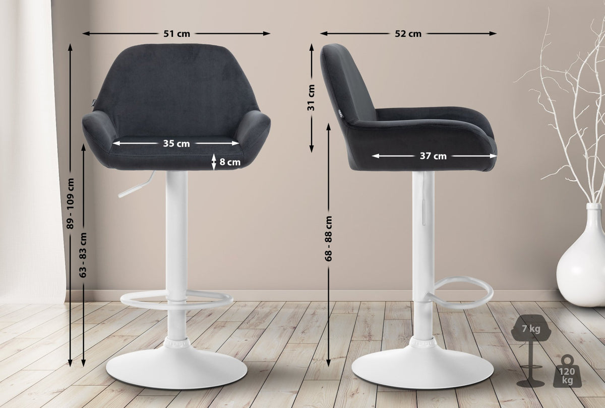 Set van 2 barkrukken Braga fluweel zwart,Metaal mat wit schwarz