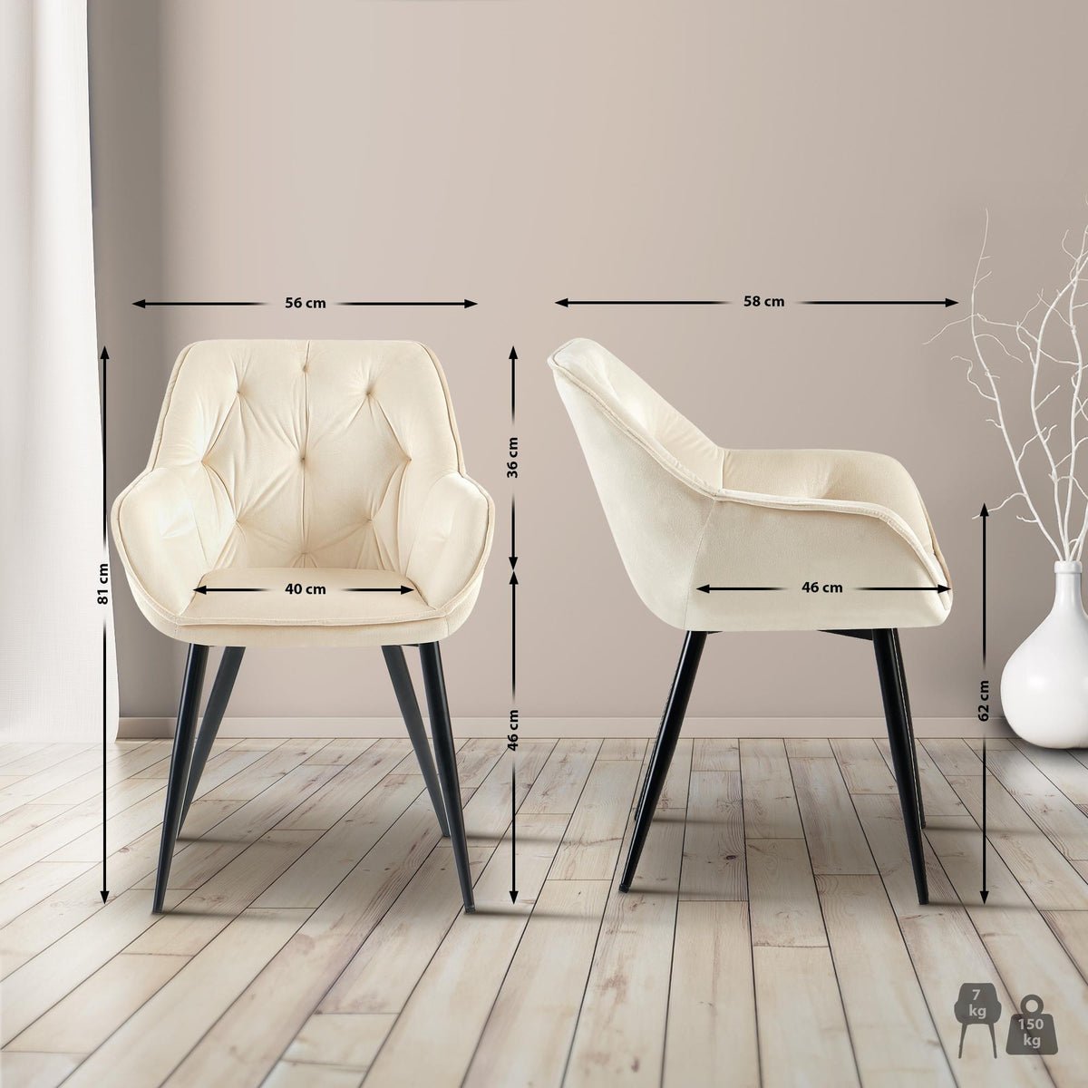 Eetkamerstoel Cassis Fluweel Fluweel,creme creme