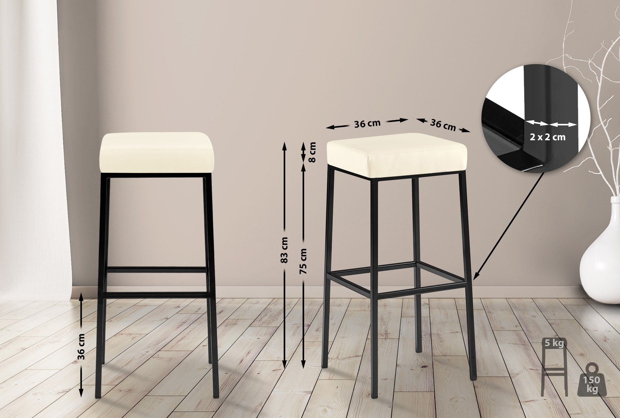 Barkruk Montreal 85 Kunstleer zwart,creme creme