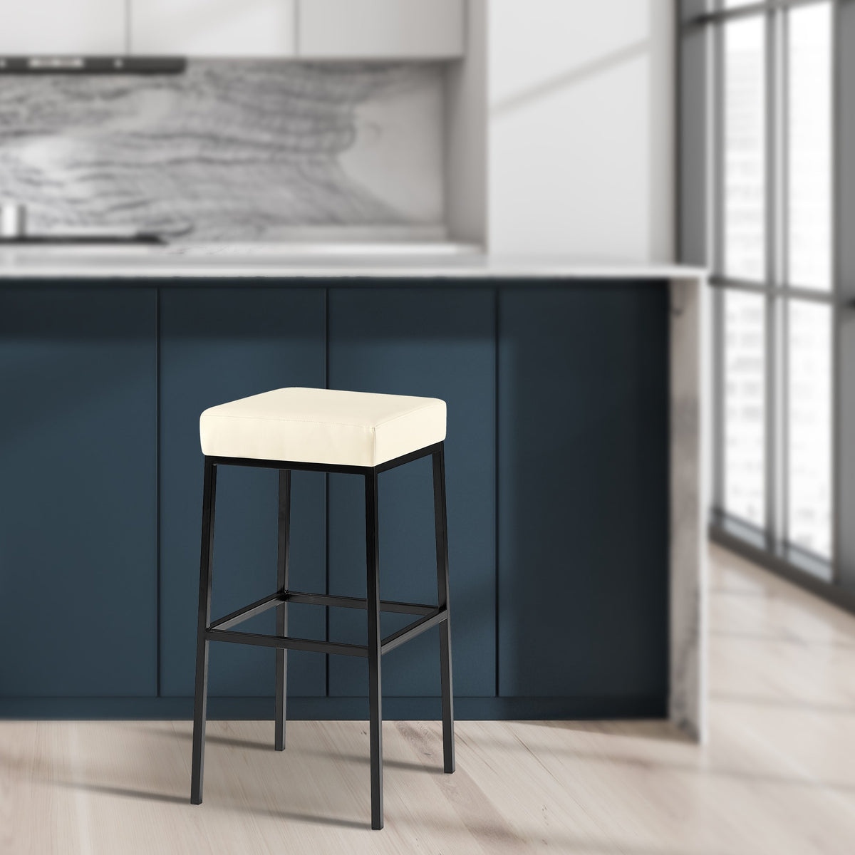 Barkruk Montreal 80 Kunstleer zwart,creme creme