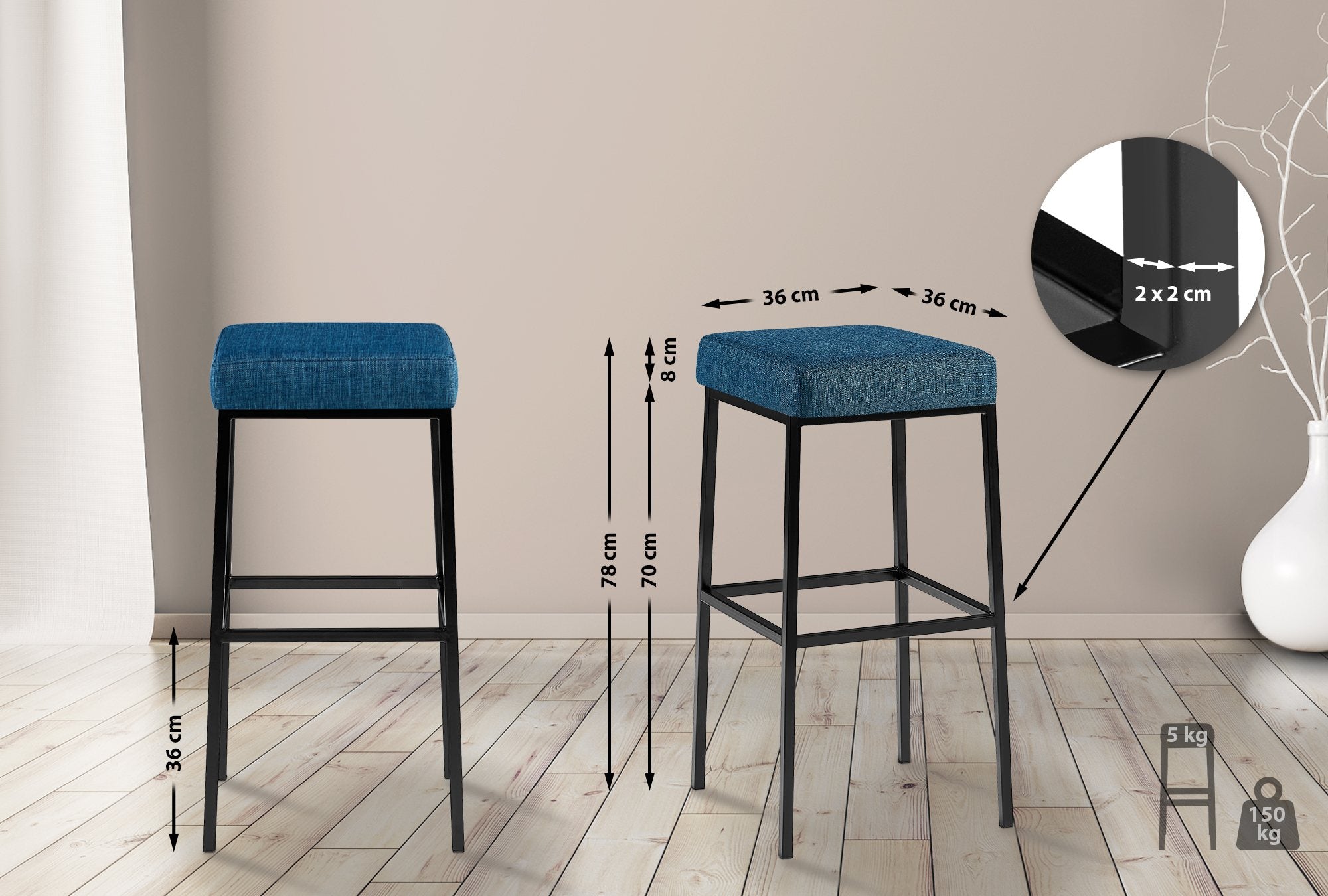 Barkruk Montreal 80 Stof blauw,zwart blau