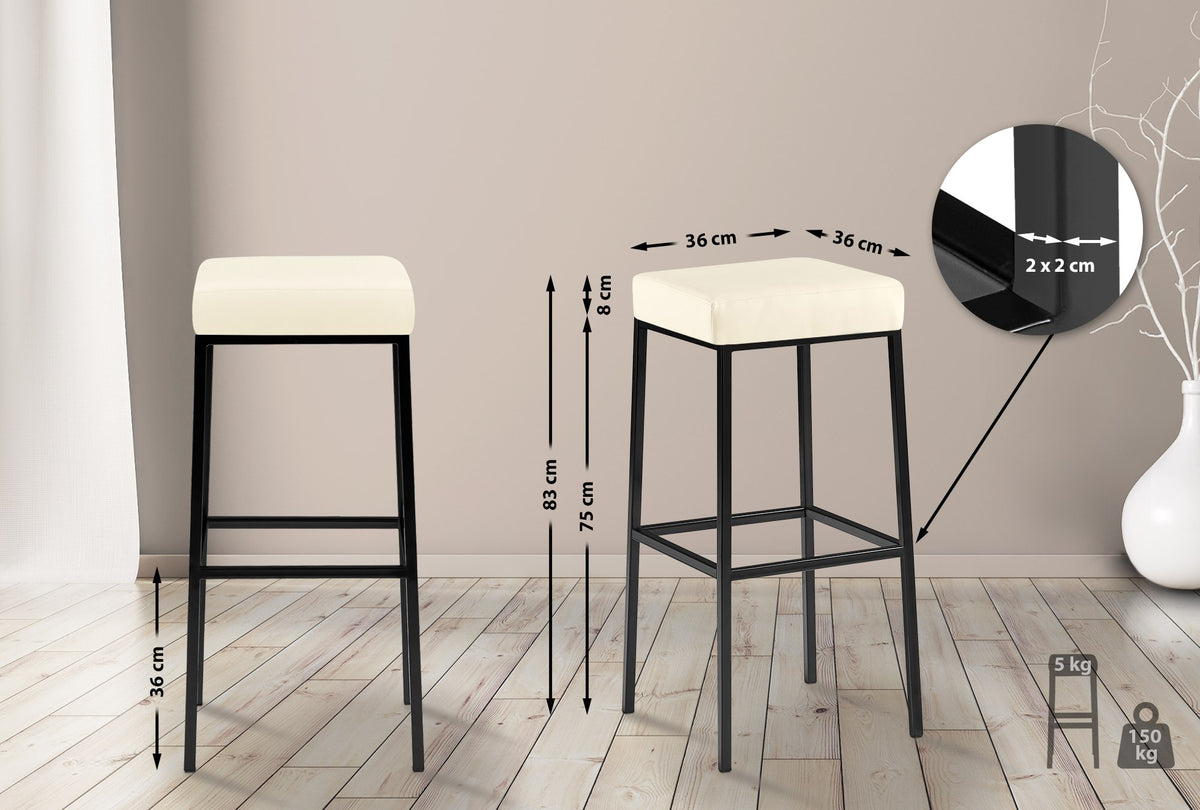 Set van 2 barkrukken Montreal 85 Kunstleer creme,zwart creme