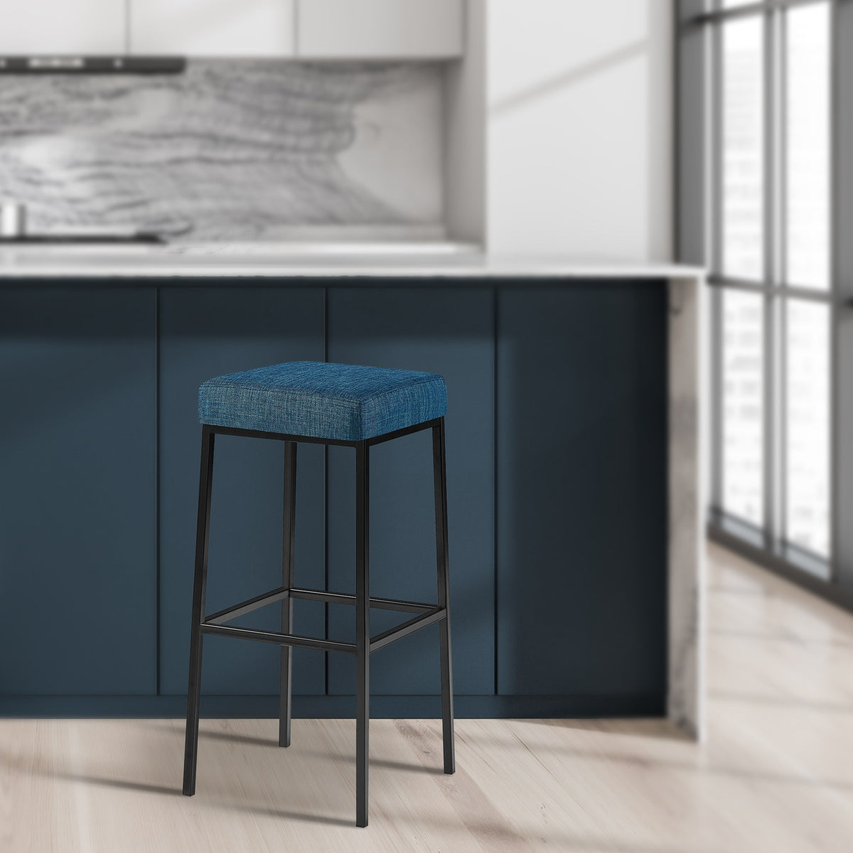Set van 2 barkrukken Montreal 85 stof blauw,zwart blau