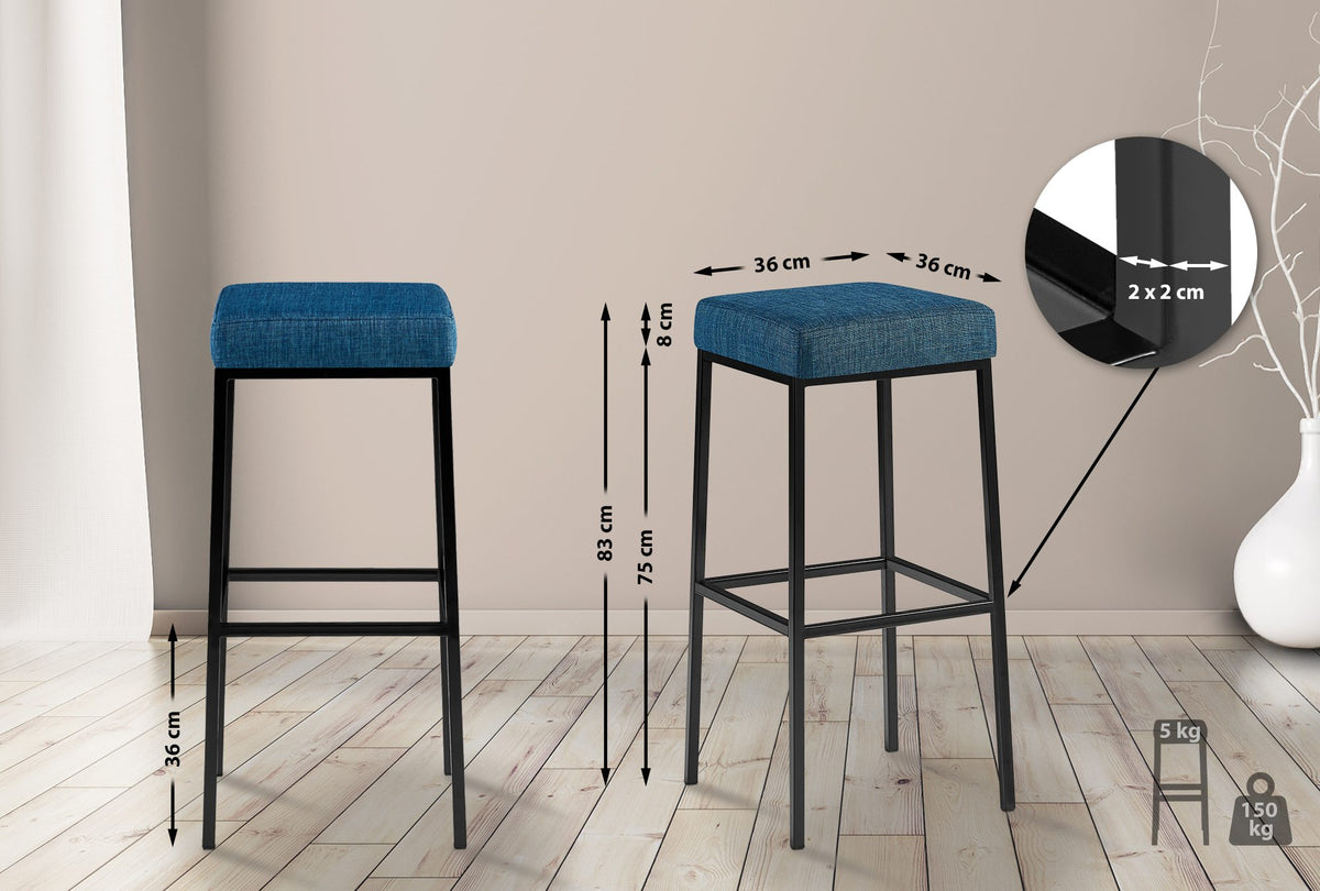 Set van 2 barkrukken Montreal 80 Stof blauw,zwart blau