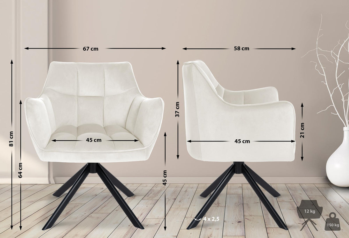 Eetkamerstoel Swing Fluweel creme,zwart creme