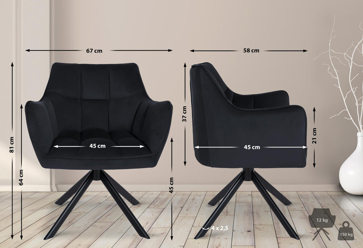 Eetkamerstoel Swing Fluweel zwart,zwart schwarz