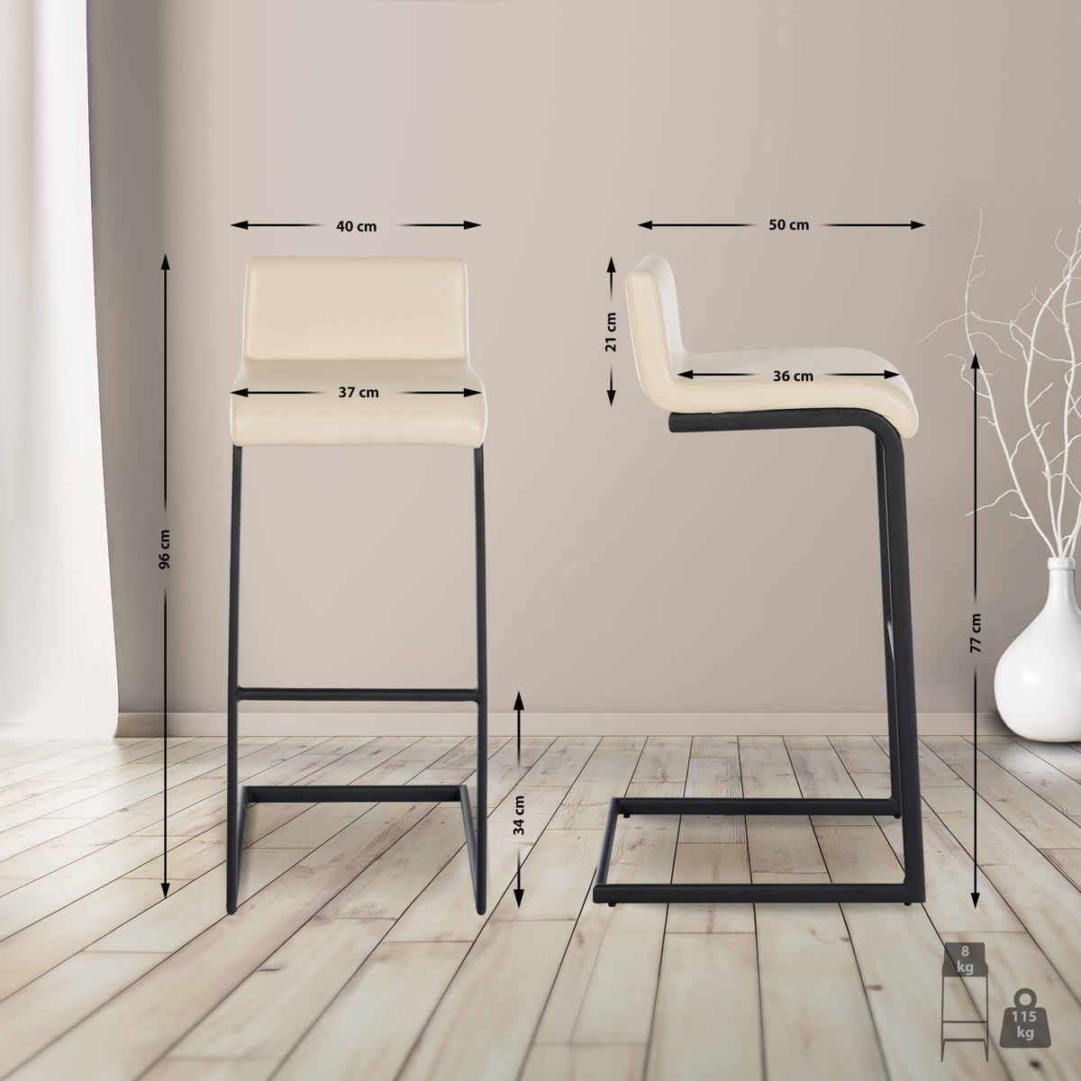 Barkruk Newport creme,Kunstleer creme