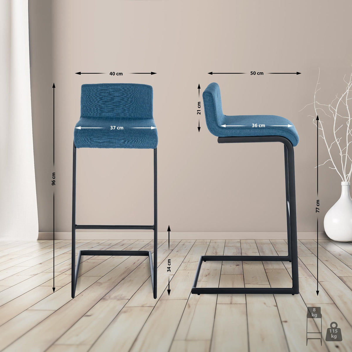 Barkruk Newport blauw,Stof blau