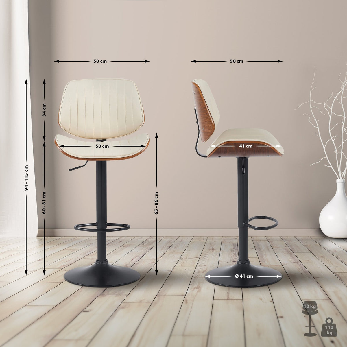 Barkruk Clawson kunstleer walnoot/creme,zwart walnuss/creme