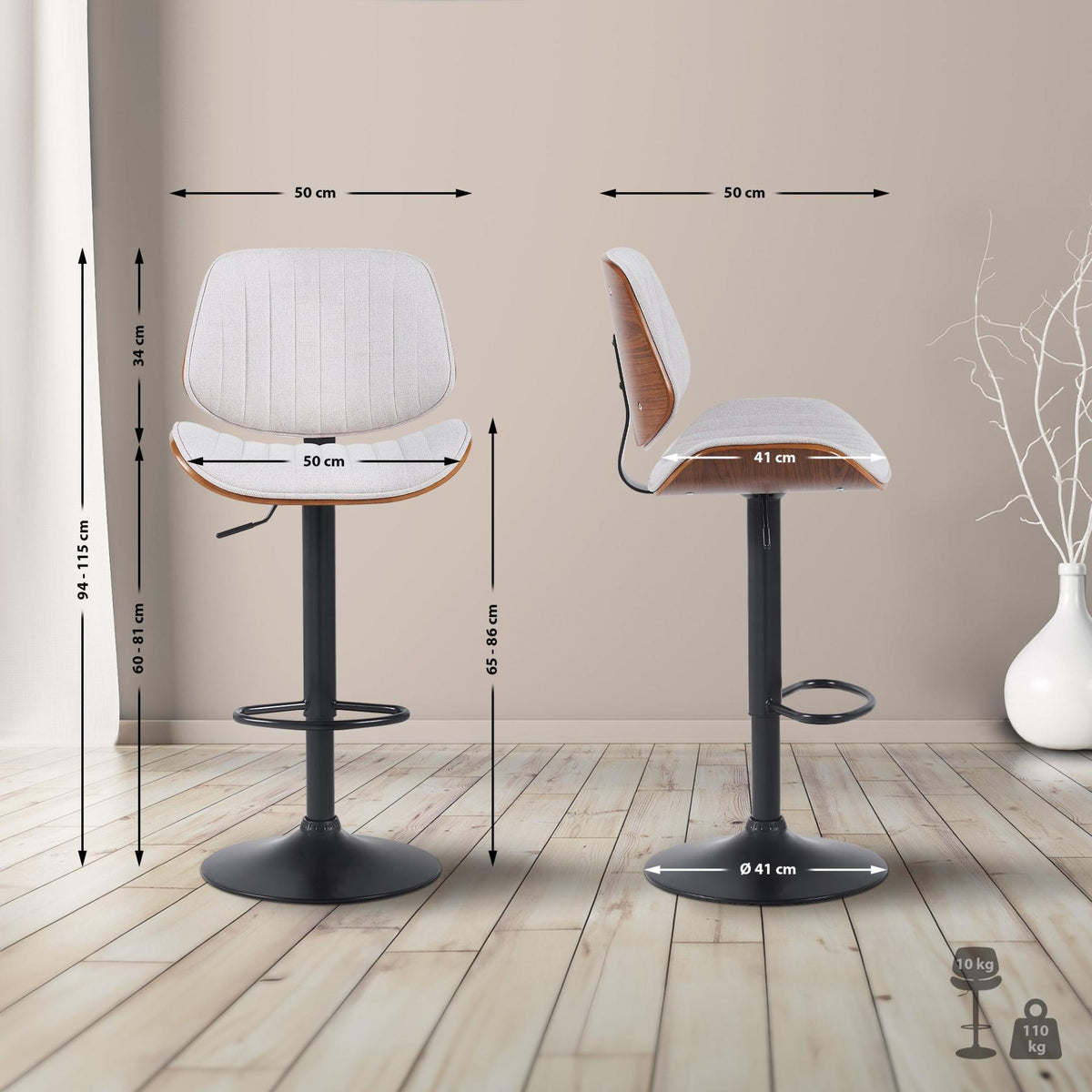 Barkruk Clawson stof walnoot/creme,zwart walnuss/creme